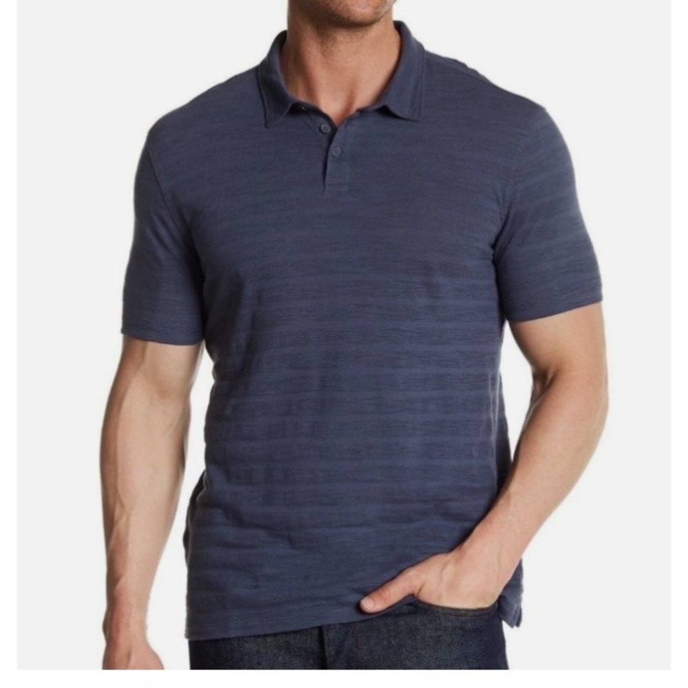 John Varvatos Star USA Mens Navy Blue Textured Striped Polo Shirt L K3225C17